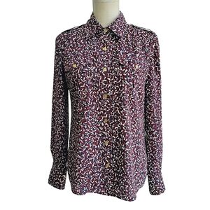 Tory‎ Burch Burgundy Bird Print Button Up Shirt Long Sleeve Size 6